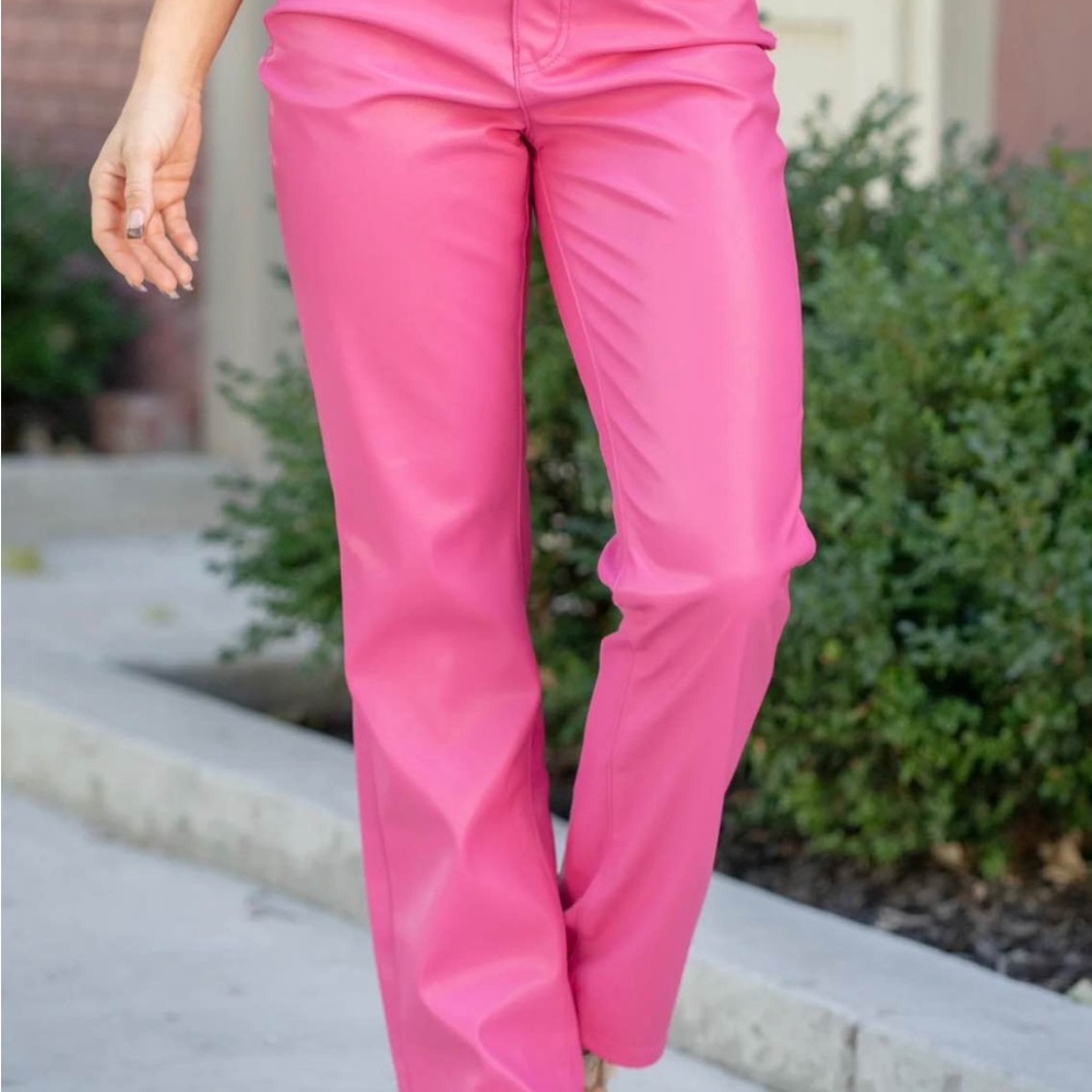 NWT Judy Blue Size 15 17 Faux Leather Pink Straight Leg Tummy Control Jeans $65